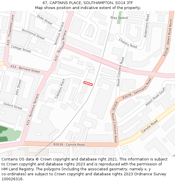 67, CAPTAINS PLACE, SOUTHAMPTON, SO14 3TF: Location map and indicative extent of plot