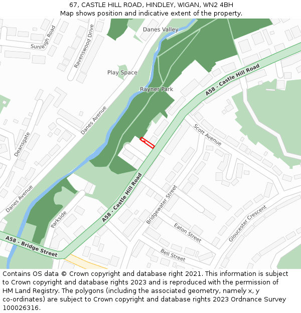 67, CASTLE HILL ROAD, HINDLEY, WIGAN, WN2 4BH: Location map and indicative extent of plot