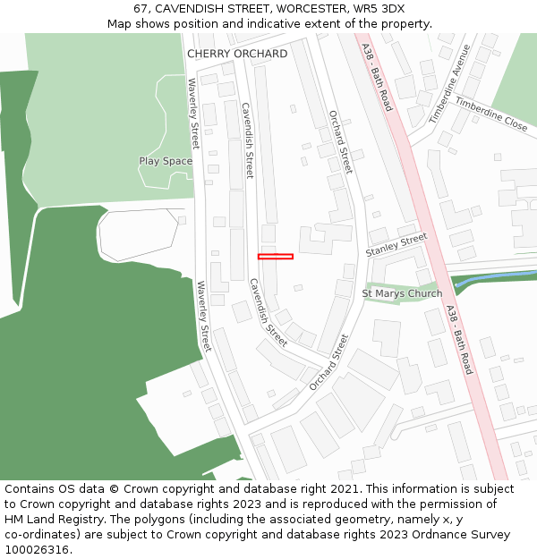 67, CAVENDISH STREET, WORCESTER, WR5 3DX: Location map and indicative extent of plot
