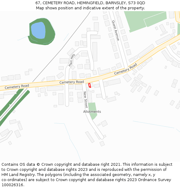 67, CEMETERY ROAD, HEMINGFIELD, BARNSLEY, S73 0QD: Location map and indicative extent of plot