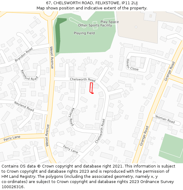 67, CHELSWORTH ROAD, FELIXSTOWE, IP11 2UJ: Location map and indicative extent of plot