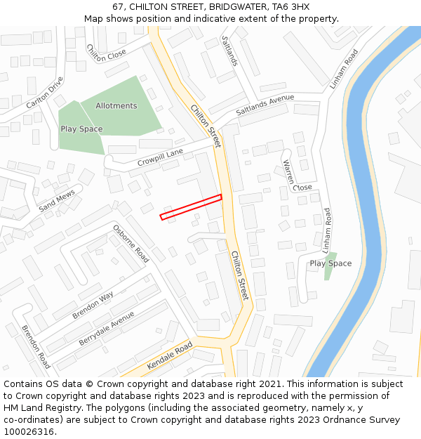 67, CHILTON STREET, BRIDGWATER, TA6 3HX: Location map and indicative extent of plot