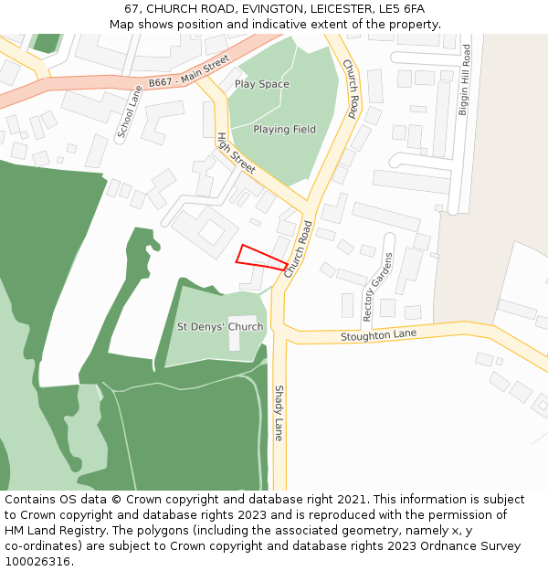 67, CHURCH ROAD, EVINGTON, LEICESTER, LE5 6FA: Location map and indicative extent of plot