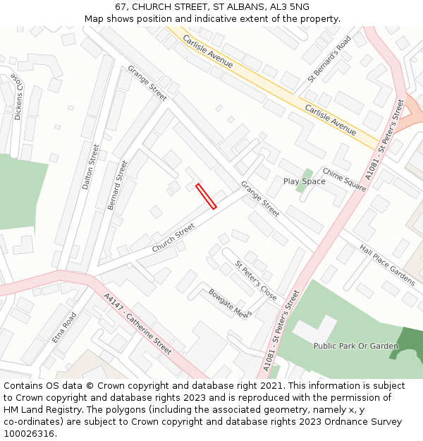 67, CHURCH STREET, ST ALBANS, AL3 5NG: Location map and indicative extent of plot