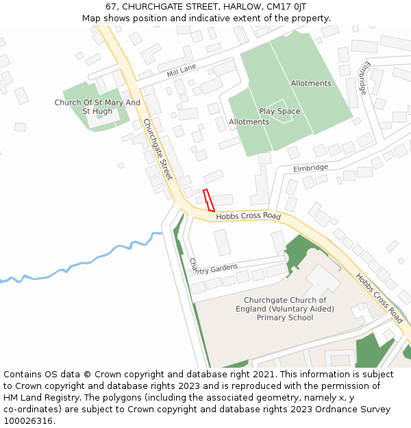 67, CHURCHGATE STREET, HARLOW, CM17 0JT: Location map and indicative extent of plot