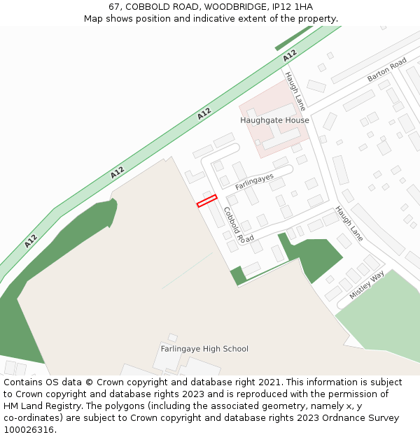 67, COBBOLD ROAD, WOODBRIDGE, IP12 1HA: Location map and indicative extent of plot