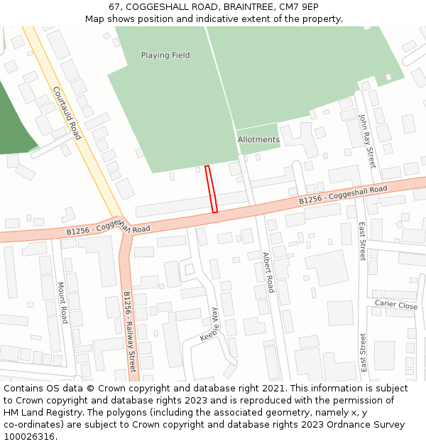 67, COGGESHALL ROAD, BRAINTREE, CM7 9EP: Location map and indicative extent of plot