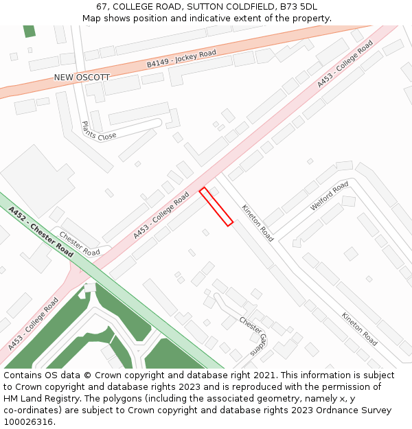 67, COLLEGE ROAD, SUTTON COLDFIELD, B73 5DL: Location map and indicative extent of plot