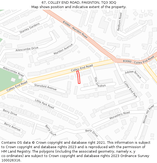 67, COLLEY END ROAD, PAIGNTON, TQ3 3DQ: Location map and indicative extent of plot
