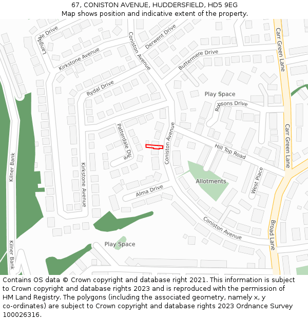 67, CONISTON AVENUE, HUDDERSFIELD, HD5 9EG: Location map and indicative extent of plot