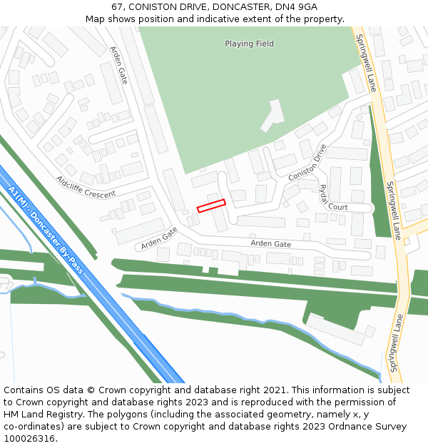 67, CONISTON DRIVE, DONCASTER, DN4 9GA: Location map and indicative extent of plot