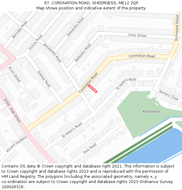 67, CORONATION ROAD, SHEERNESS, ME12 2QP: Location map and indicative extent of plot