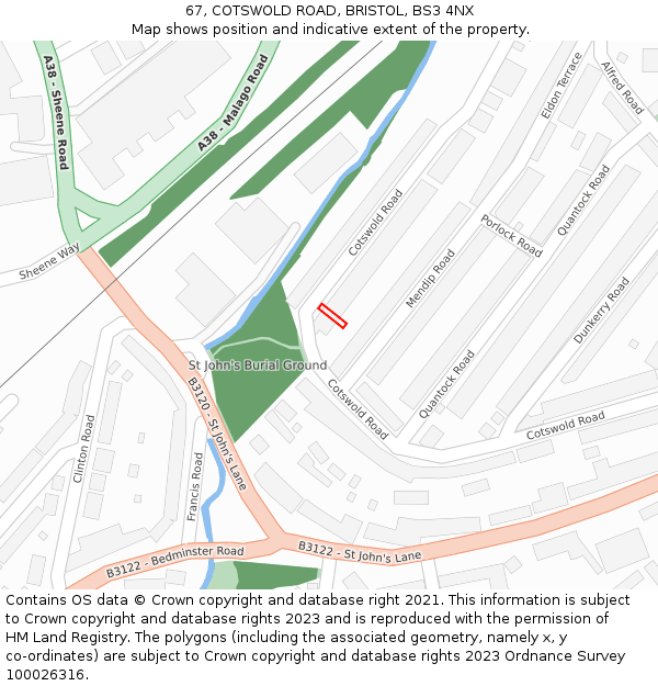 67, COTSWOLD ROAD, BRISTOL, BS3 4NX: Location map and indicative extent of plot