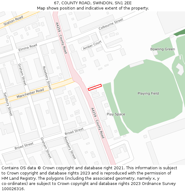 67, COUNTY ROAD, SWINDON, SN1 2EE: Location map and indicative extent of plot