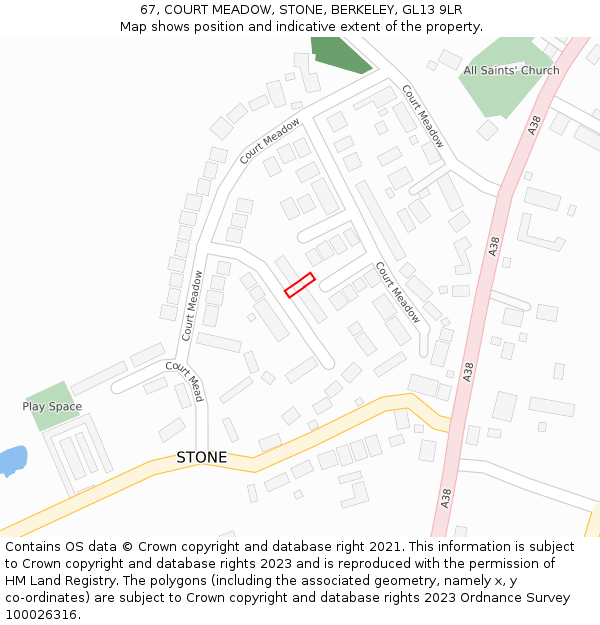 67, COURT MEADOW, STONE, BERKELEY, GL13 9LR: Location map and indicative extent of plot