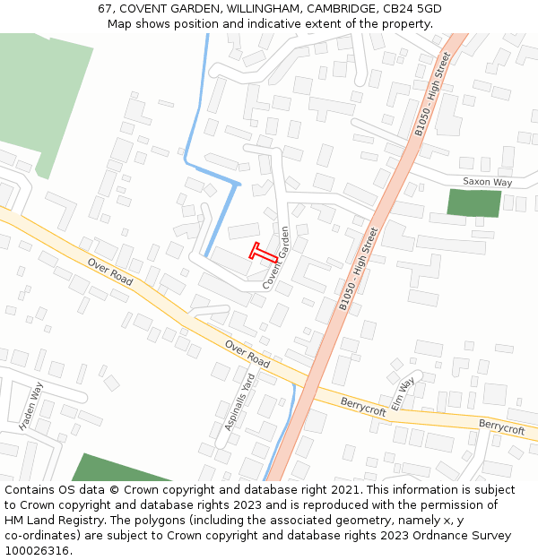 67, COVENT GARDEN, WILLINGHAM, CAMBRIDGE, CB24 5GD: Location map and indicative extent of plot