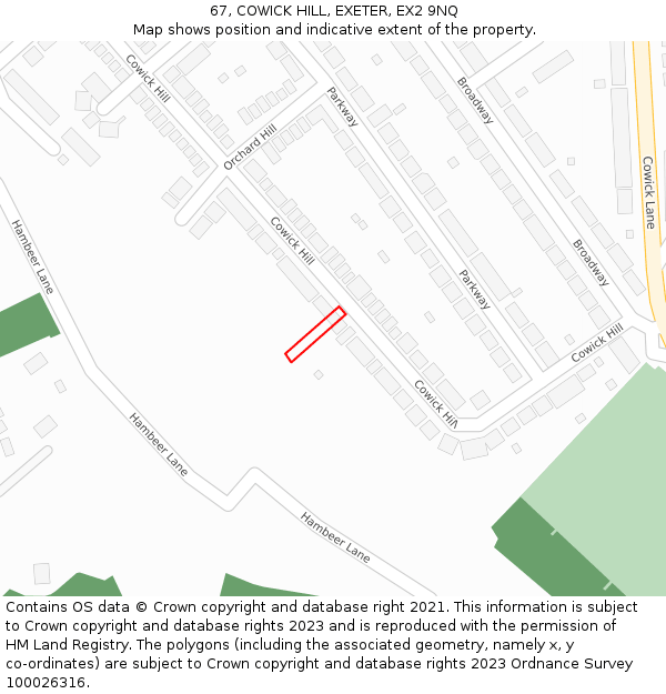 67, COWICK HILL, EXETER, EX2 9NQ: Location map and indicative extent of plot