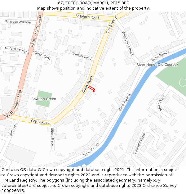 67, CREEK ROAD, MARCH, PE15 8RE: Location map and indicative extent of plot
