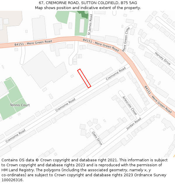 67, CREMORNE ROAD, SUTTON COLDFIELD, B75 5AG: Location map and indicative extent of plot