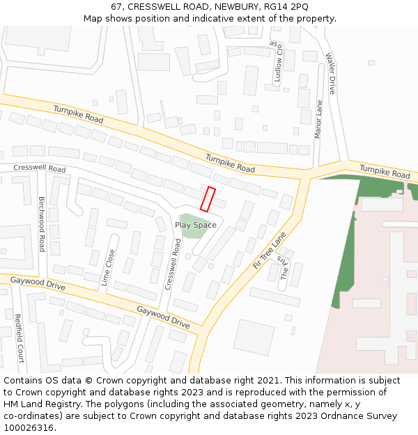 67, CRESSWELL ROAD, NEWBURY, RG14 2PQ: Location map and indicative extent of plot