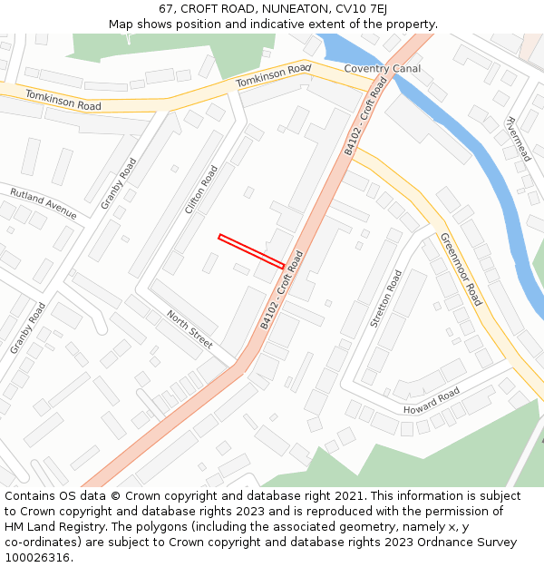 67, CROFT ROAD, NUNEATON, CV10 7EJ: Location map and indicative extent of plot