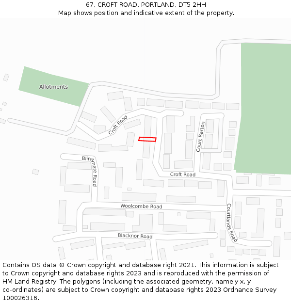 67, CROFT ROAD, PORTLAND, DT5 2HH: Location map and indicative extent of plot