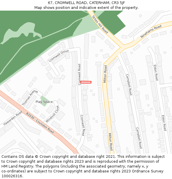 67, CROMWELL ROAD, CATERHAM, CR3 5JF: Location map and indicative extent of plot