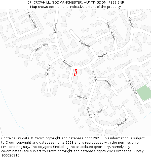 67, CROWHILL, GODMANCHESTER, HUNTINGDON, PE29 2NR: Location map and indicative extent of plot
