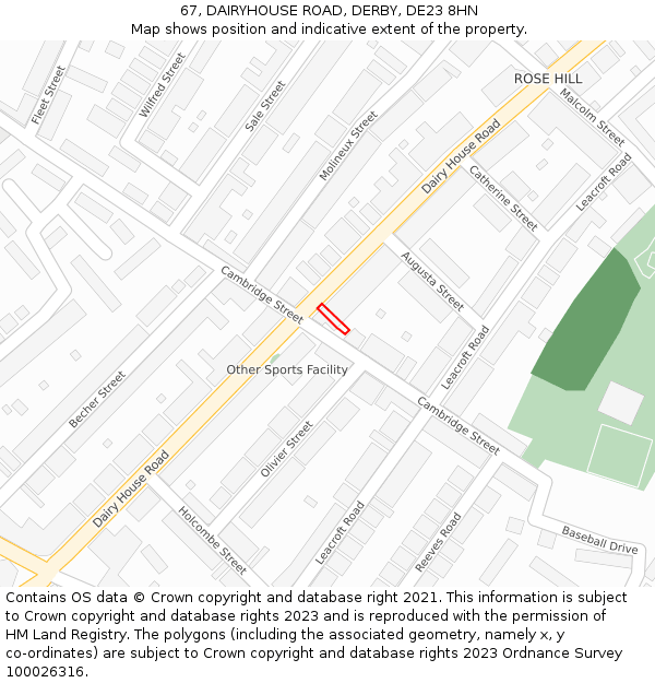 67, DAIRYHOUSE ROAD, DERBY, DE23 8HN: Location map and indicative extent of plot