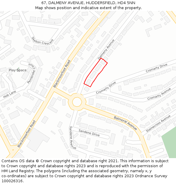 67, DALMENY AVENUE, HUDDERSFIELD, HD4 5NN: Location map and indicative extent of plot