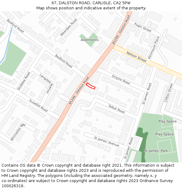 67, DALSTON ROAD, CARLISLE, CA2 5PW: Location map and indicative extent of plot