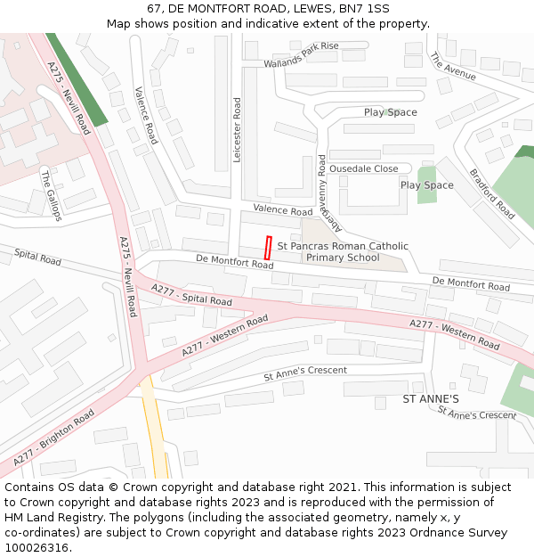 67, DE MONTFORT ROAD, LEWES, BN7 1SS: Location map and indicative extent of plot