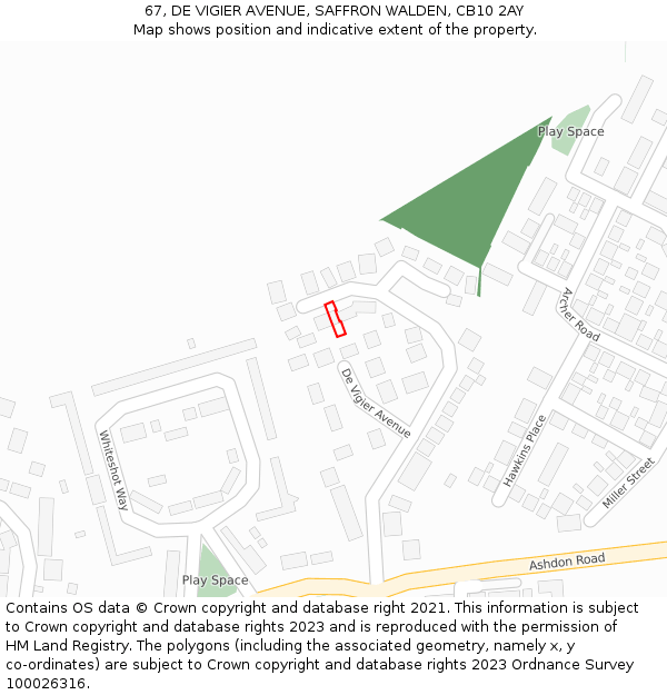 67, DE VIGIER AVENUE, SAFFRON WALDEN, CB10 2AY: Location map and indicative extent of plot
