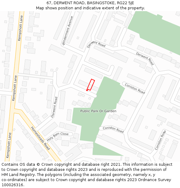 67, DERWENT ROAD, BASINGSTOKE, RG22 5JE: Location map and indicative extent of plot