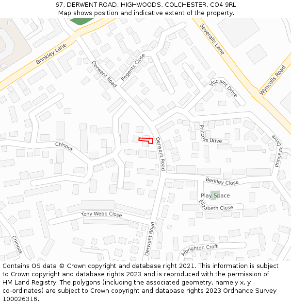 67, DERWENT ROAD, HIGHWOODS, COLCHESTER, CO4 9RL: Location map and indicative extent of plot
