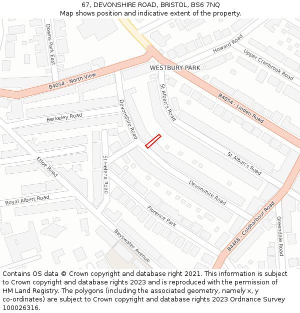 67, DEVONSHIRE ROAD, BRISTOL, BS6 7NQ: Location map and indicative extent of plot