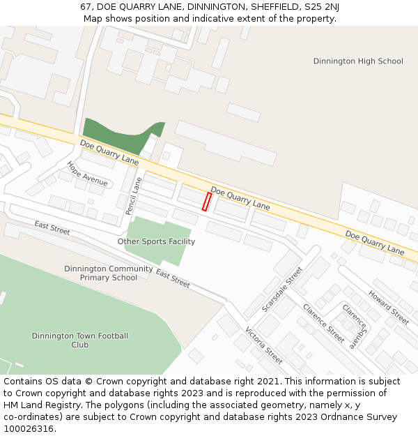 67, DOE QUARRY LANE, DINNINGTON, SHEFFIELD, S25 2NJ: Location map and indicative extent of plot