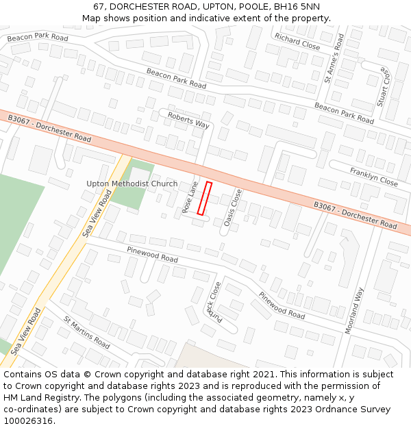 67, DORCHESTER ROAD, UPTON, POOLE, BH16 5NN: Location map and indicative extent of plot