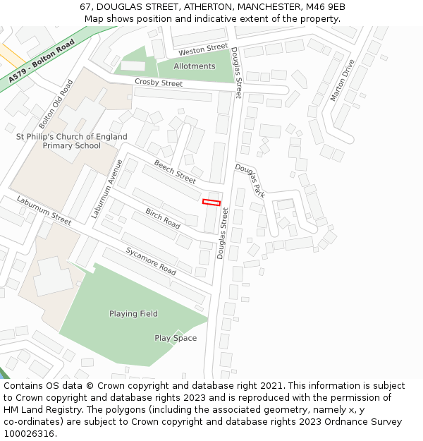 67, DOUGLAS STREET, ATHERTON, MANCHESTER, M46 9EB: Location map and indicative extent of plot