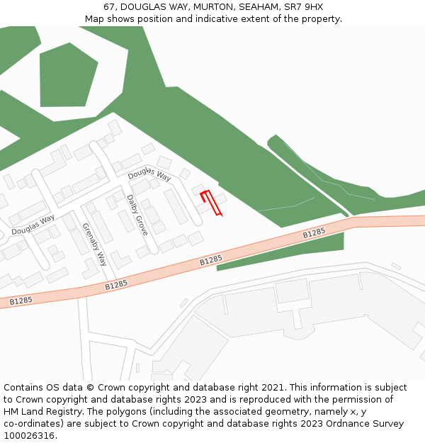 67, DOUGLAS WAY, MURTON, SEAHAM, SR7 9HX: Location map and indicative extent of plot