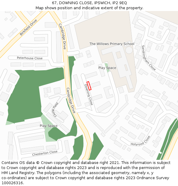 67, DOWNING CLOSE, IPSWICH, IP2 9EQ: Location map and indicative extent of plot