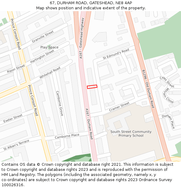 67, DURHAM ROAD, GATESHEAD, NE8 4AP: Location map and indicative extent of plot