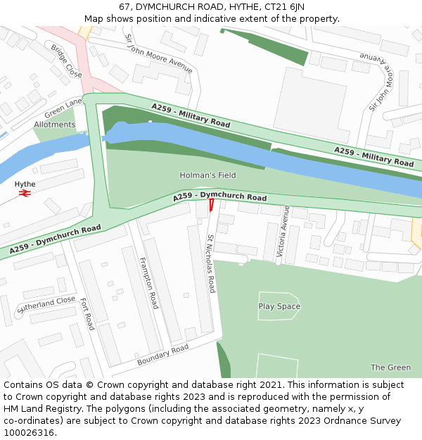 67, DYMCHURCH ROAD, HYTHE, CT21 6JN: Location map and indicative extent of plot