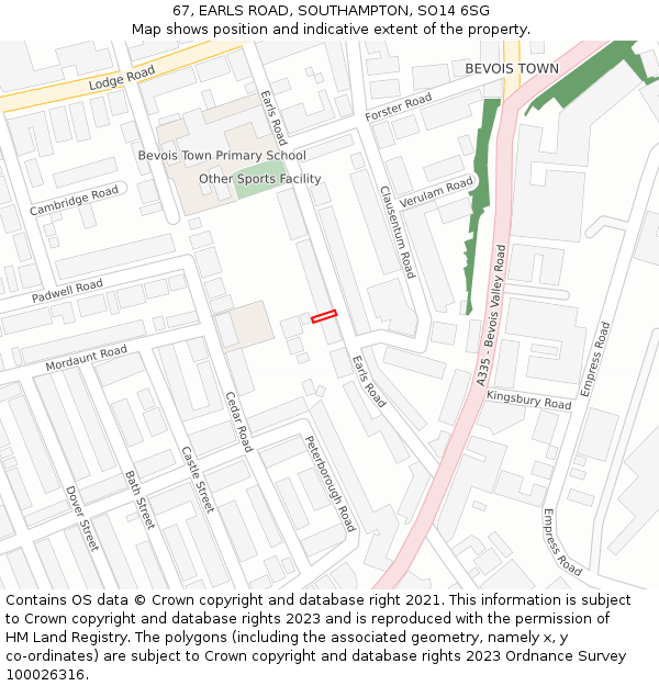67, EARLS ROAD, SOUTHAMPTON, SO14 6SG: Location map and indicative extent of plot