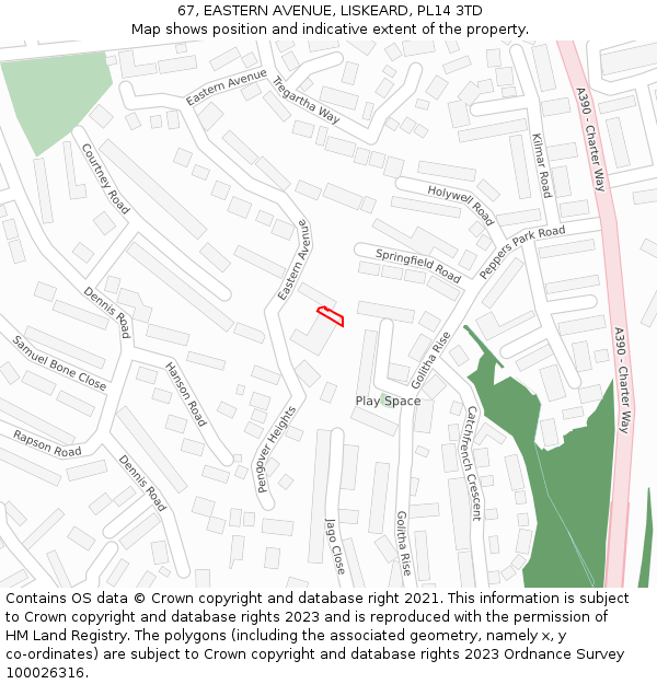 67, EASTERN AVENUE, LISKEARD, PL14 3TD: Location map and indicative extent of plot