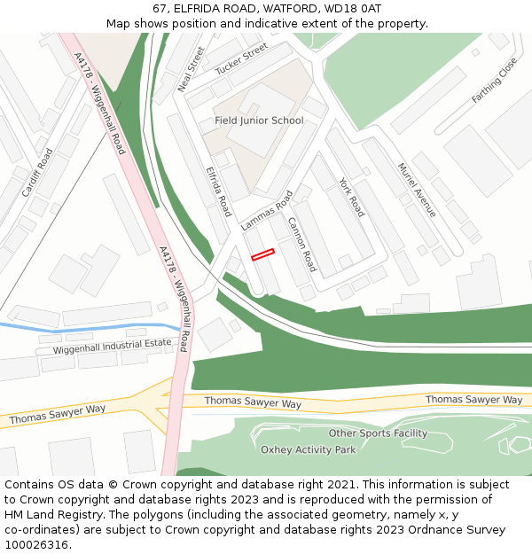 67, ELFRIDA ROAD, WATFORD, WD18 0AT: Location map and indicative extent of plot