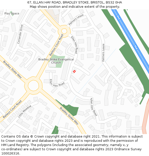 67, ELLAN HAY ROAD, BRADLEY STOKE, BRISTOL, BS32 0HA: Location map and indicative extent of plot