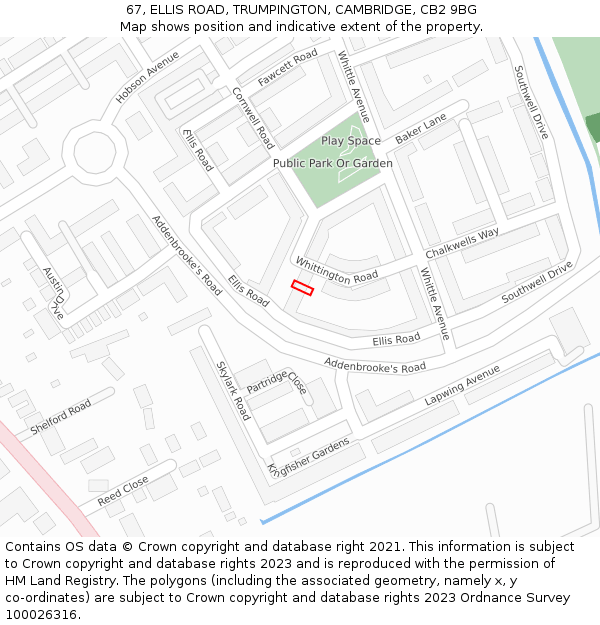 67, ELLIS ROAD, TRUMPINGTON, CAMBRIDGE, CB2 9BG: Location map and indicative extent of plot