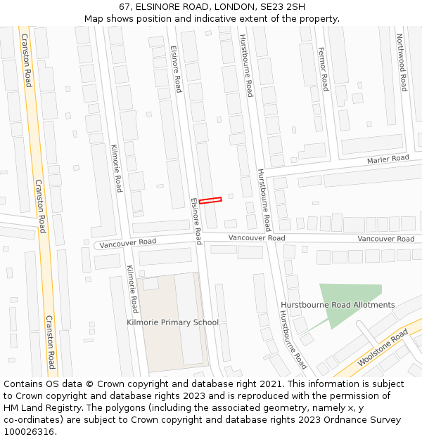 67, ELSINORE ROAD, LONDON, SE23 2SH: Location map and indicative extent of plot