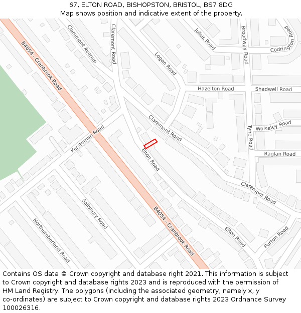 67, ELTON ROAD, BISHOPSTON, BRISTOL, BS7 8DG: Location map and indicative extent of plot